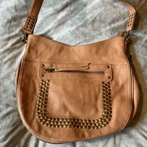 “Big Buddha” Baxter Studded Expandable Tan Hobo Handbag